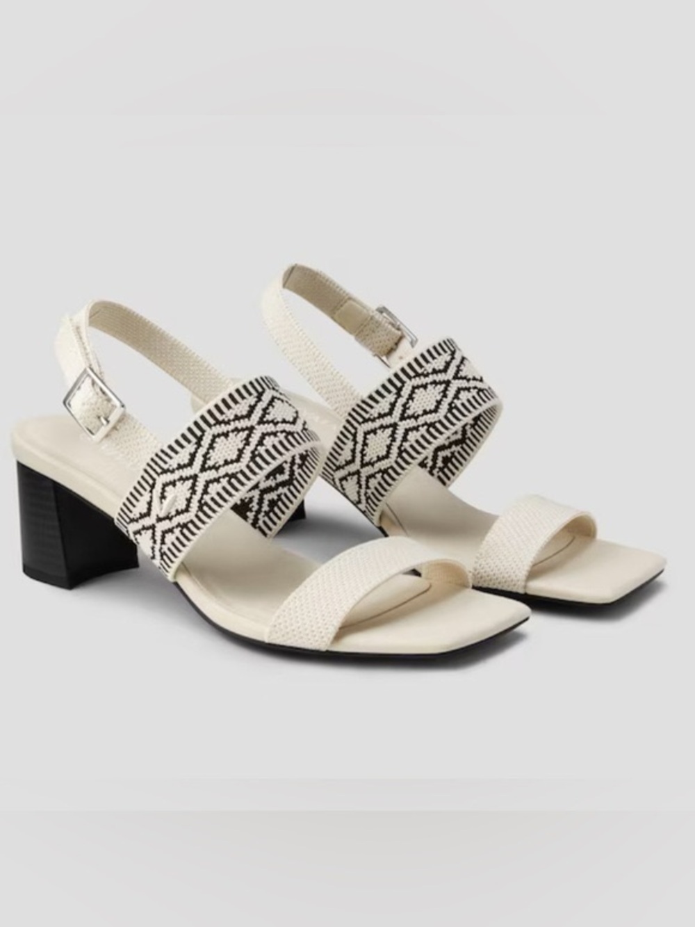 Natural Soul Cream Slingback Sandals with Black Patterned Strap
